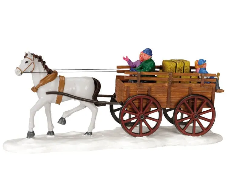lemax-winter-hay-wagon-chariot-de-foin-hiver-miniature image 1
