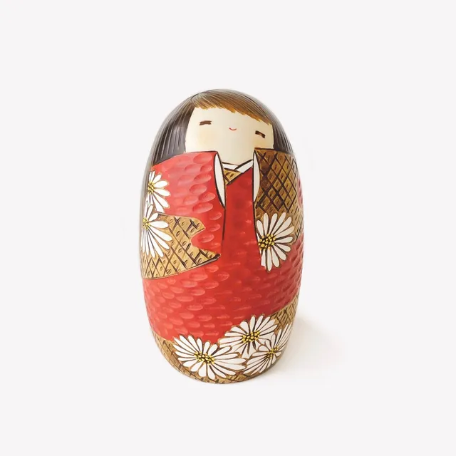 usaburo-kokeshi-hana-goromo-rouge-figurine-chrysanth-me-100-x-100-x-170-mm image 1