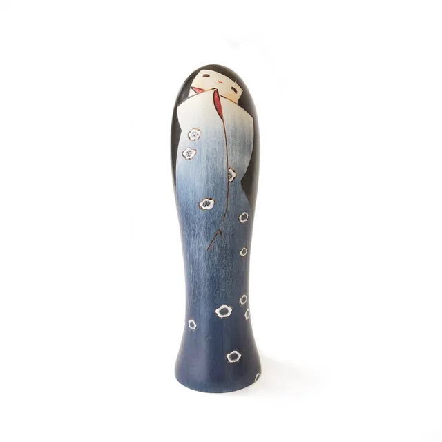 usaburo-kokeshi-yume-gokoro-blue-kokeshi-bleue-20-cm-en-bois-mizuki image 1