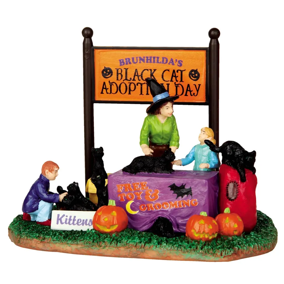 lemax-black-cat-adoption-figurine-spooky-town-miniature image 1