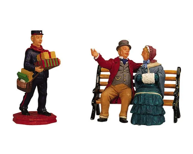 lemax-park-bench-chat-postman-figurines-rue image 1