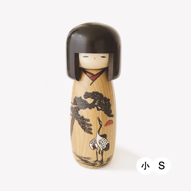 usaburo-kokeshi-meoto-tsuru-couple-grues-figurine-artisanale-26-31-cm image 1