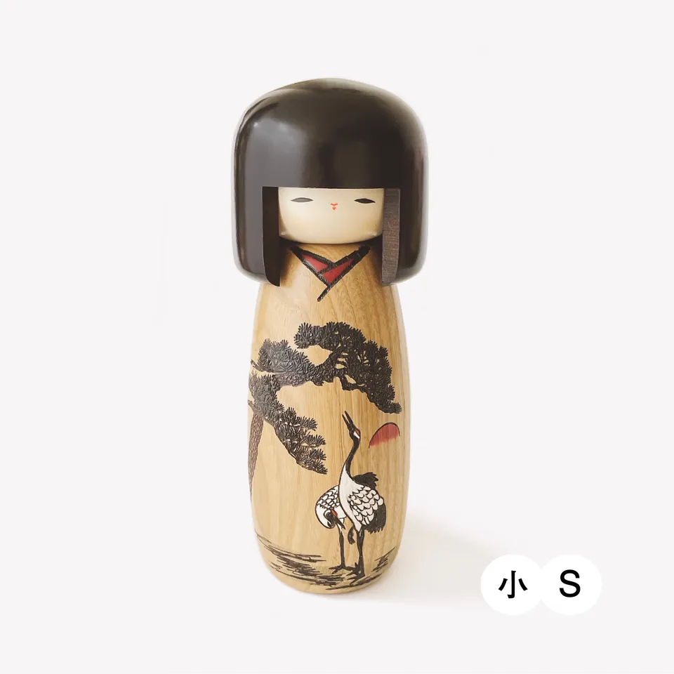 usaburo-kokeshi-meoto-tsuru-couple-grues-figurine-artisanale-26-31-cm image 1