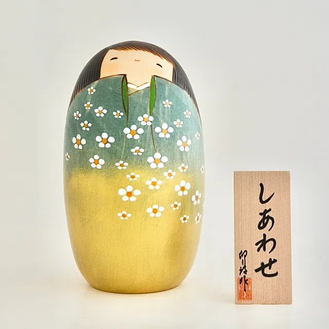 usaburo-kokeshi-shiawase-bonheur-ll-vert-100x100x170mm image 1