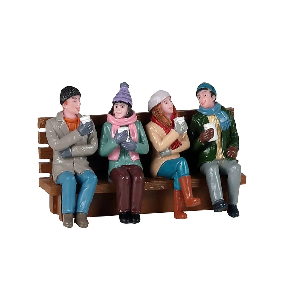 lemax-coffee-and-friends-figurine-miniature-banc-d-hiver-4-personnages image 1
