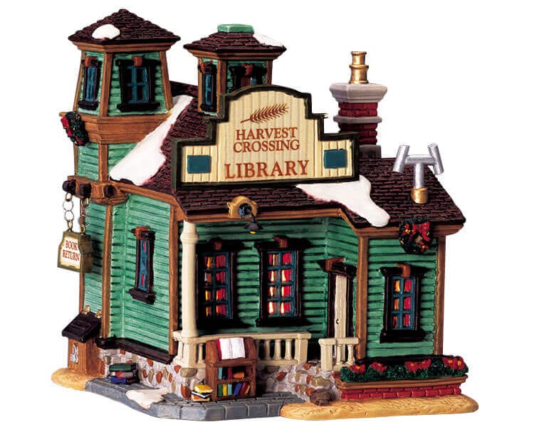 lemax-harvest-crossing-library-biblioth-que-miniature-illumin-e image 1