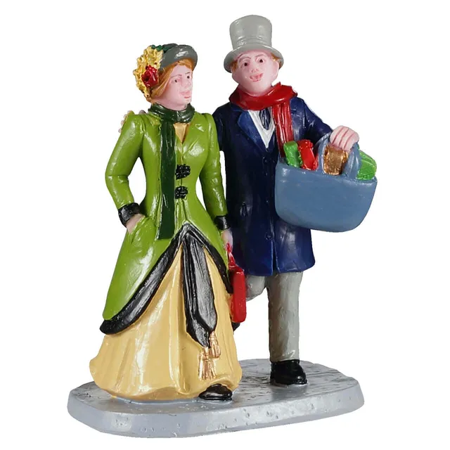 lemax-vintage-shopping-spree-figurine-miniature-couple-shopping-caddington image 1