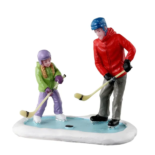 lemax-father-daughter-practice-time-figurine-hockey-sur-glace-vail-village image 1