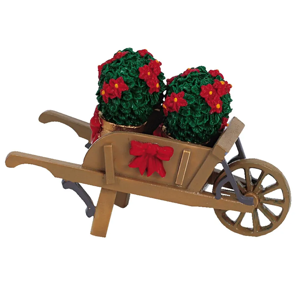 lemax-wheelbarrow-with-poinsettias-brouette-miniature-poinsettias image 1