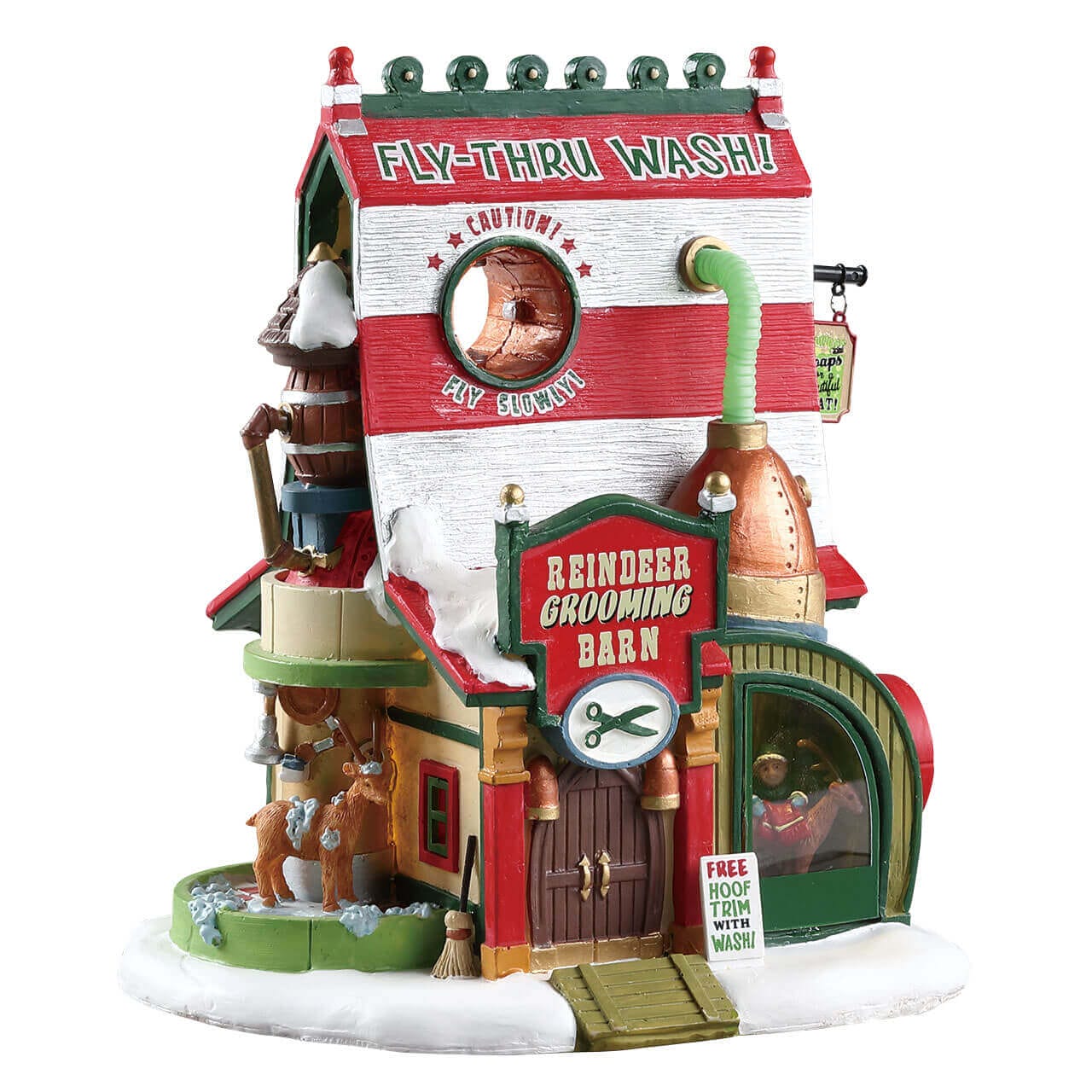 lemax-reindeer-grooming-barn-grange-miniature-lumineuse image 1