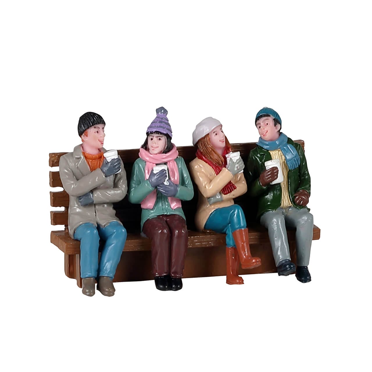 lemax-coffee-and-friends-figurine-miniature-banc-d-hiver-4-personnages image 2
