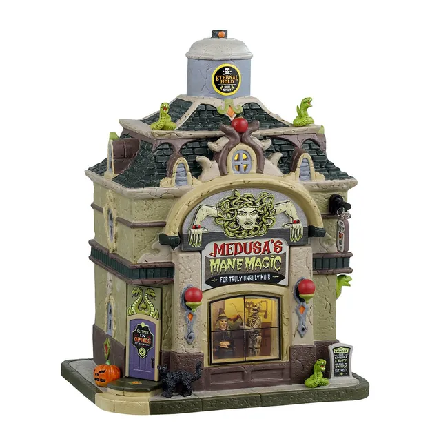 lemax-spooky-town-medusa-s-mane-magic-salon-hant-lumineux image 1