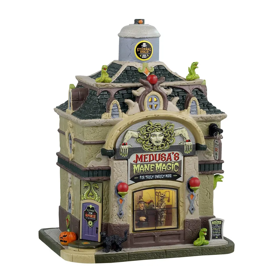 lemax-spooky-town-medusa-s-mane-magic-salon-hant-lumineux image 1