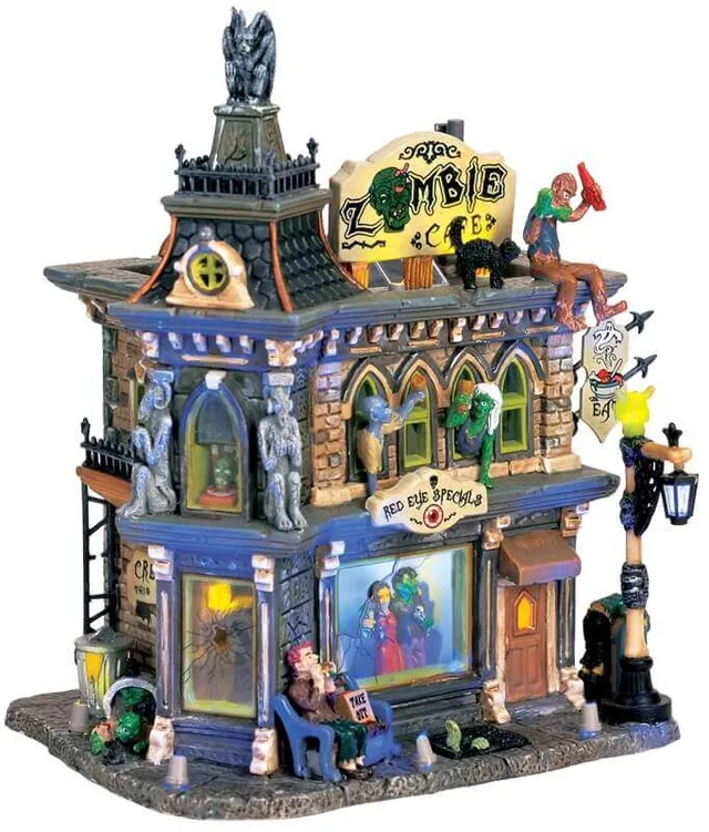 lemax-zombie-s-cafe-b-timent-miniature-caf-hant-lumineux-spooky-town image 1