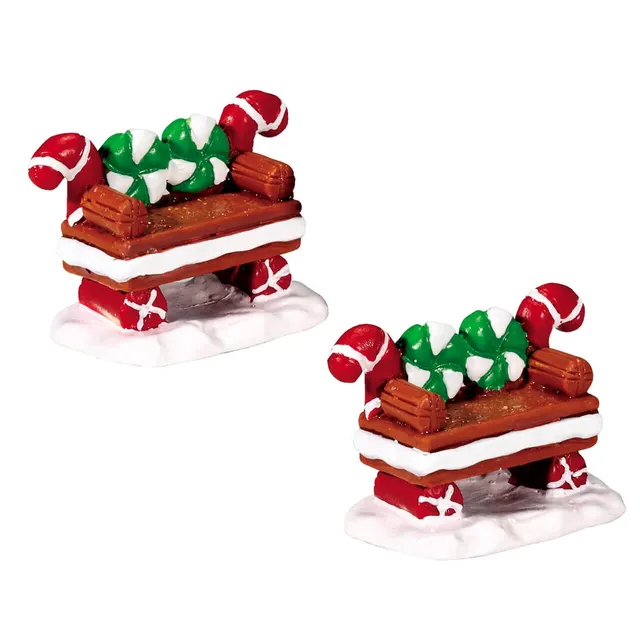 lemax-peppermint-cookie-bench-set-of-2-accessoires-miniatures-bancs image 1