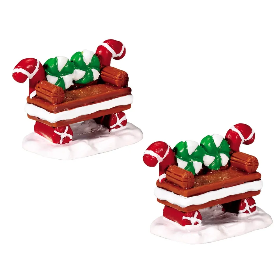 lemax-peppermint-cookie-bench-set-of-2-accessoires-miniatures-bancs image 1