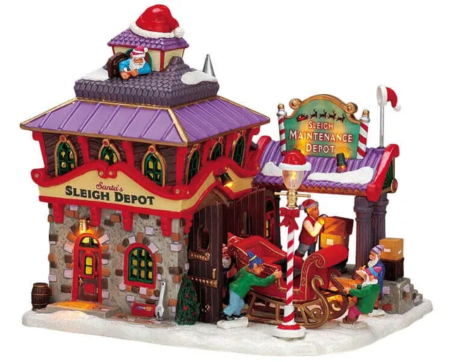 lemax-santa-s-sleigh-maintenance-depot-b-timent-miniature-lumineux image 1
