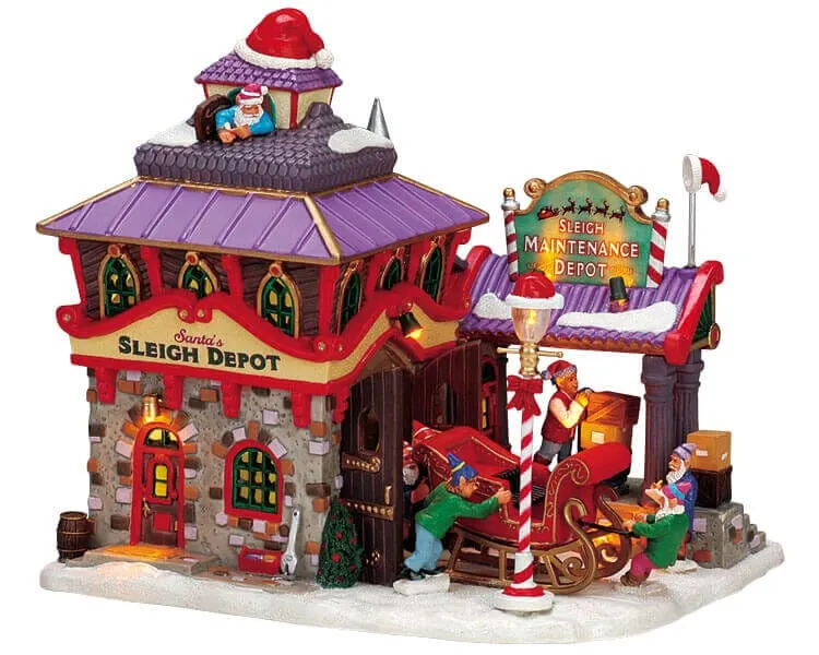 lemax-santa-s-sleigh-maintenance-depot-b-timent-miniature-lumineux image 1