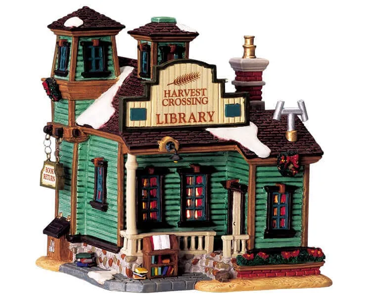 lemax-harvest-crossing-library-biblioth-que-miniature-illumin-e image 1