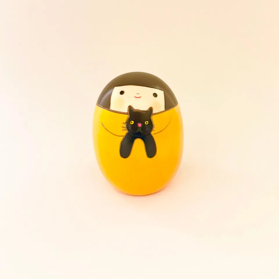 usaburo-kokeshi-neko-no-kuro-chat-noir-figurine-artisanale-9-cm image 1