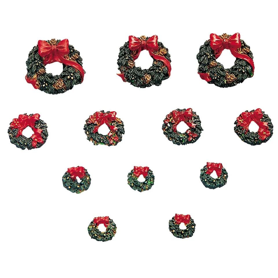 lemax-wreaths-with-red-bow-set-de-12-couronnes-miniatures-d-cor image 1