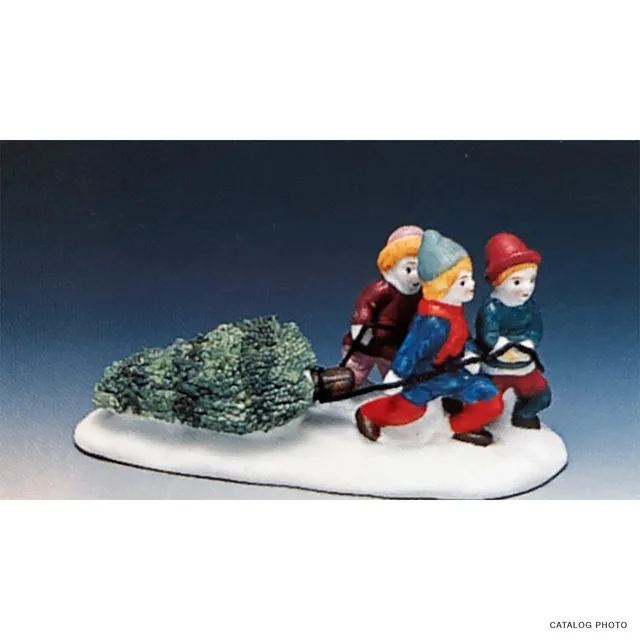 lemax-children-dragging-tree-figurine-miniature-enfants-au-sapin image 1