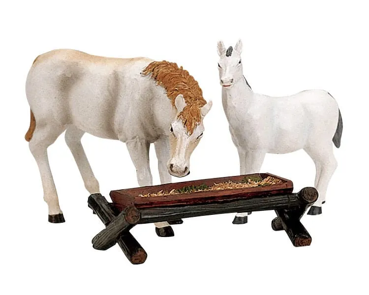 lemax-horses-at-the-trough-figurines-chevaux-miniature-de-village image 1