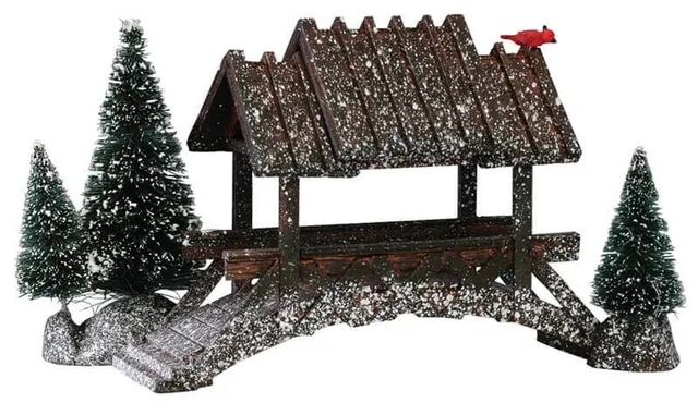 lemax-wooden-bridge-with-trees-pont-miniature-avec-arbres image 1