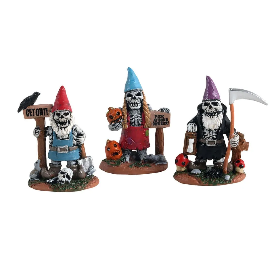 lemax-skeleton-garden-gnomes-set-3-nains-halloween-spooky-town image 1