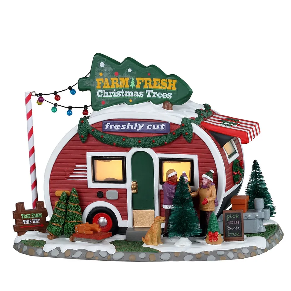lemax-farm-fresh-christmas-trees-stand-sapins-miniature image 1