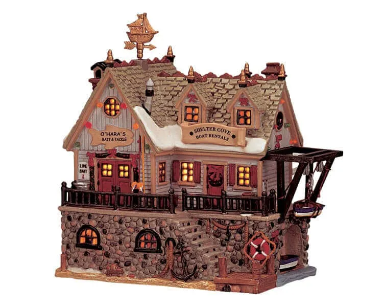 lemax-shelter-cove-boat-rentals-and-o-hara-s-bait-b-timent-miniature-lumineux-po image 1