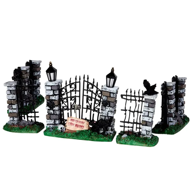 lemax-spooky-iron-gate-and-fence-set-of-5-accessoire-miniature-halloween image 1