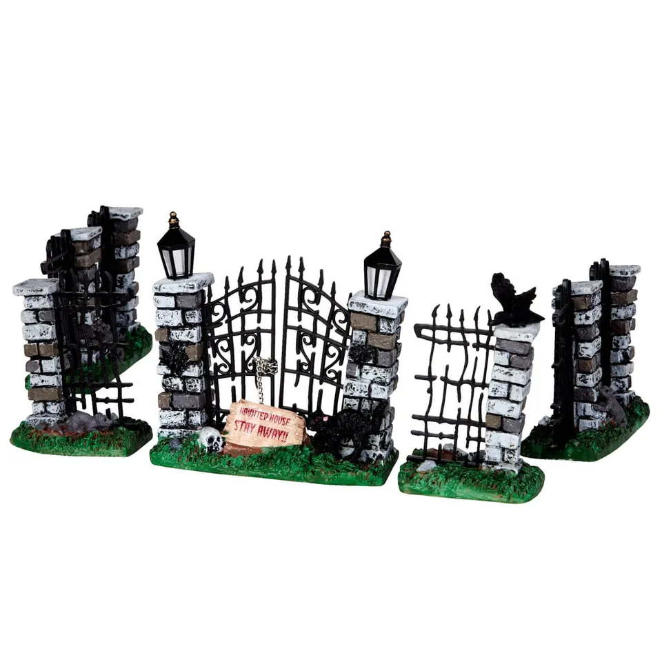 lemax-spooky-iron-gate-and-fence-set-of-5-accessoire-miniature-halloween image 1