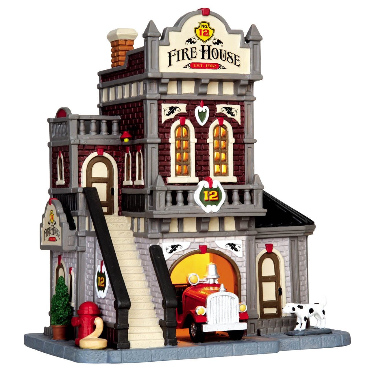 lemax-fire-house-no-12-caserne-de-pompiers-miniature-illumin-e image 1
