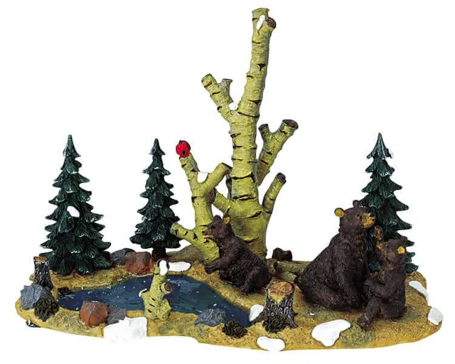 lemax-mama-bear-and-cubs-figurine-ours-miniature-village image 1