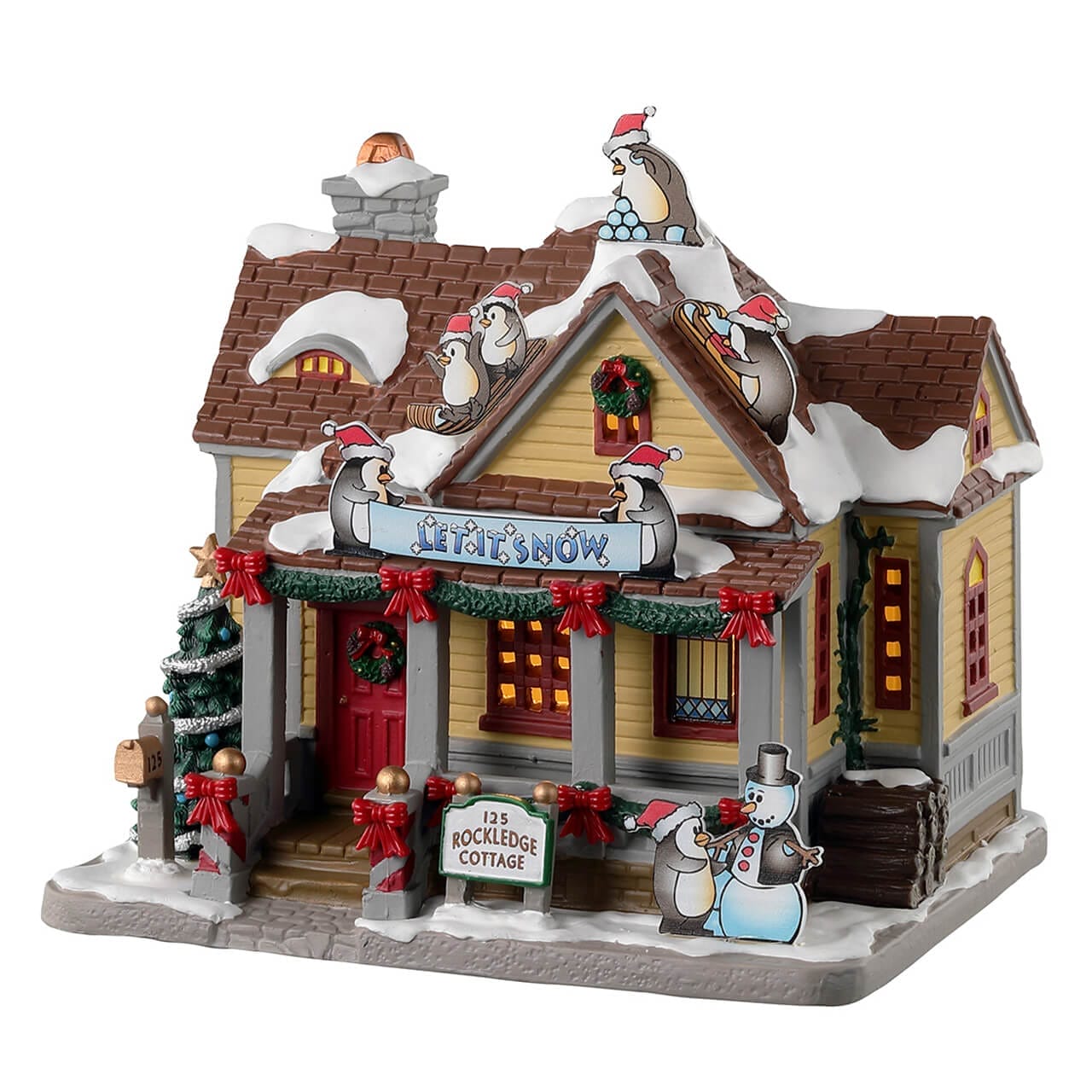 lemax-rockledge-cottage-maison-de-no-l-pingouins-illumin-e image 1