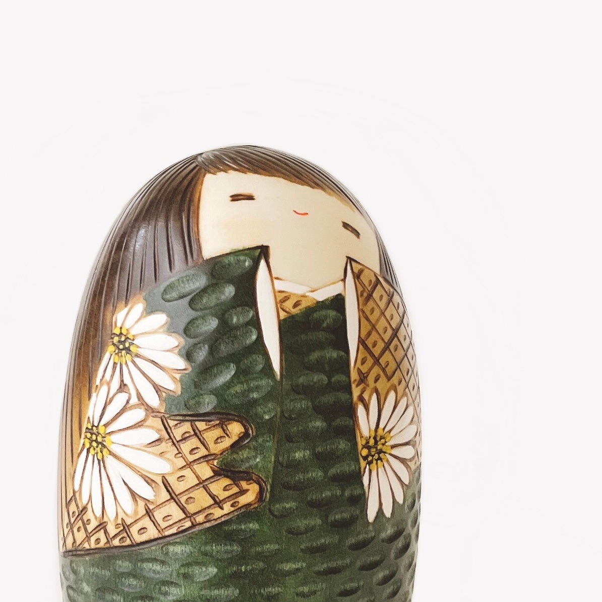 usaburo-kokeshi-hana-goromo-verte-fleurs-figurine-artisanale image 2