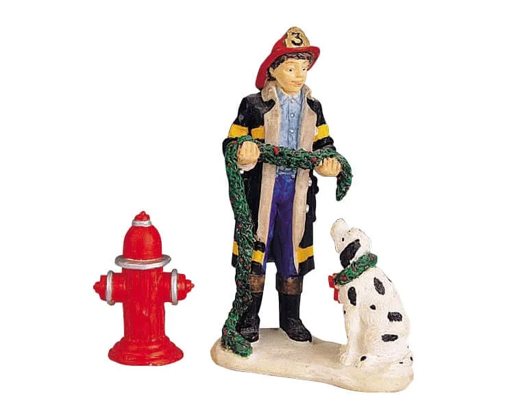 lemax-fireman-the-dalmatian-hydrant-figurine-pompier-village-miniature image 1