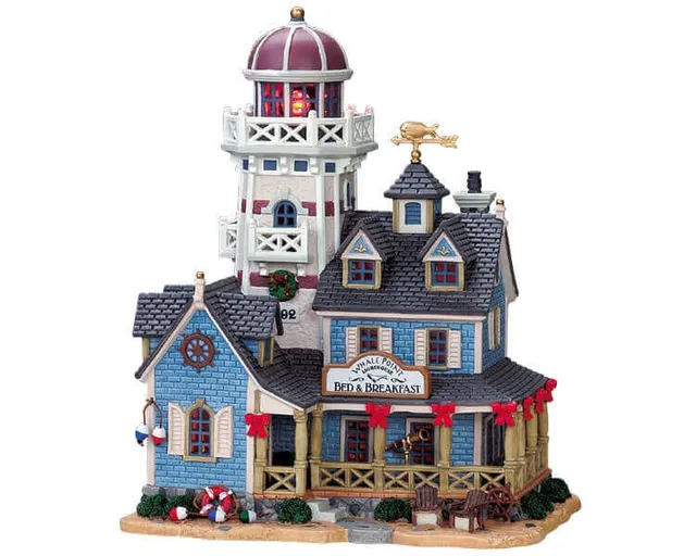 lemax-whale-point-lighthouse-bed-breakfast-phare-miniature-village image 1