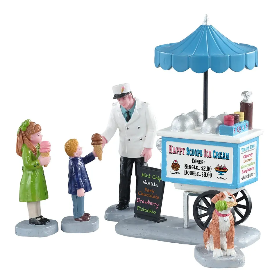 lemax-happy-scoops-ice-cream-cart-set-figurines-marchand-de-glaces image 1