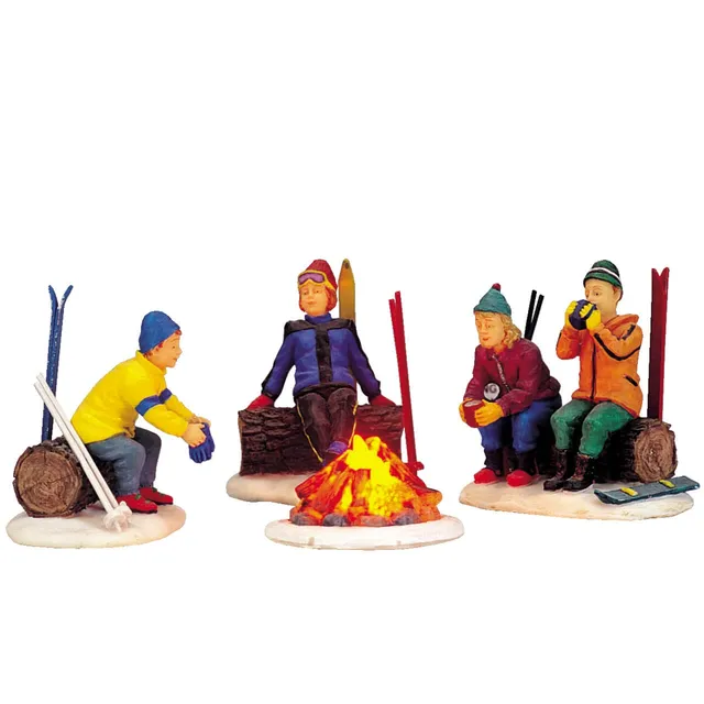 lemax-skiers-camp-fire-set-of-4-figurines-miniatures-feu-de-camp image 1