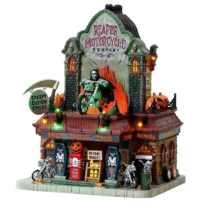 lemax-reaper-motorcycle-co-b-timent-spooky-town-lumineux image 1