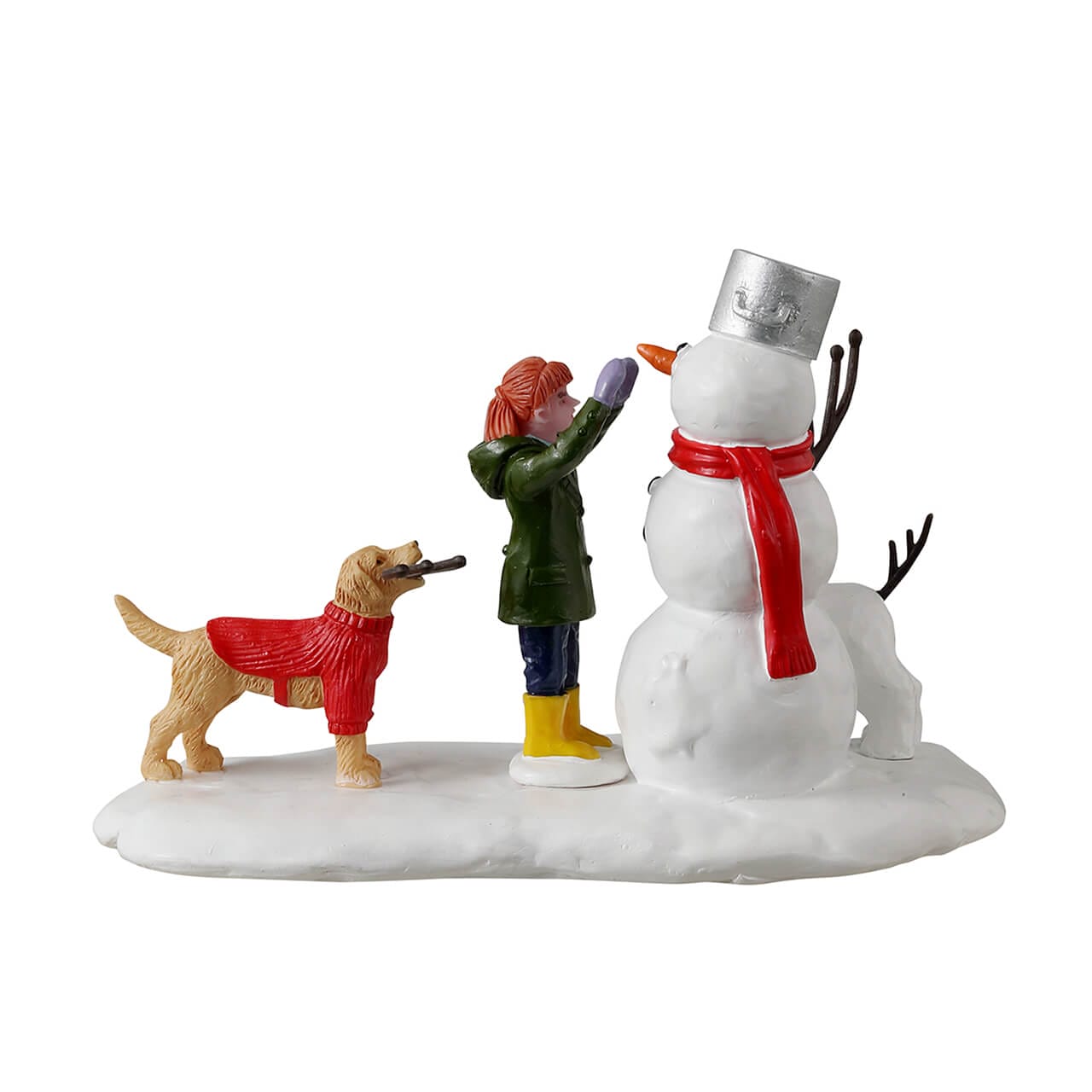 lemax-doggone-winter-fun-figurine-miniature-fillette-et-bonhomme-de-neige image 4