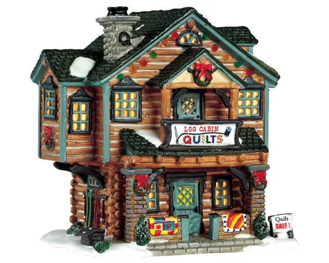 lemax-log-cabin-quilts-boutique-quilts-miniature-village image 1