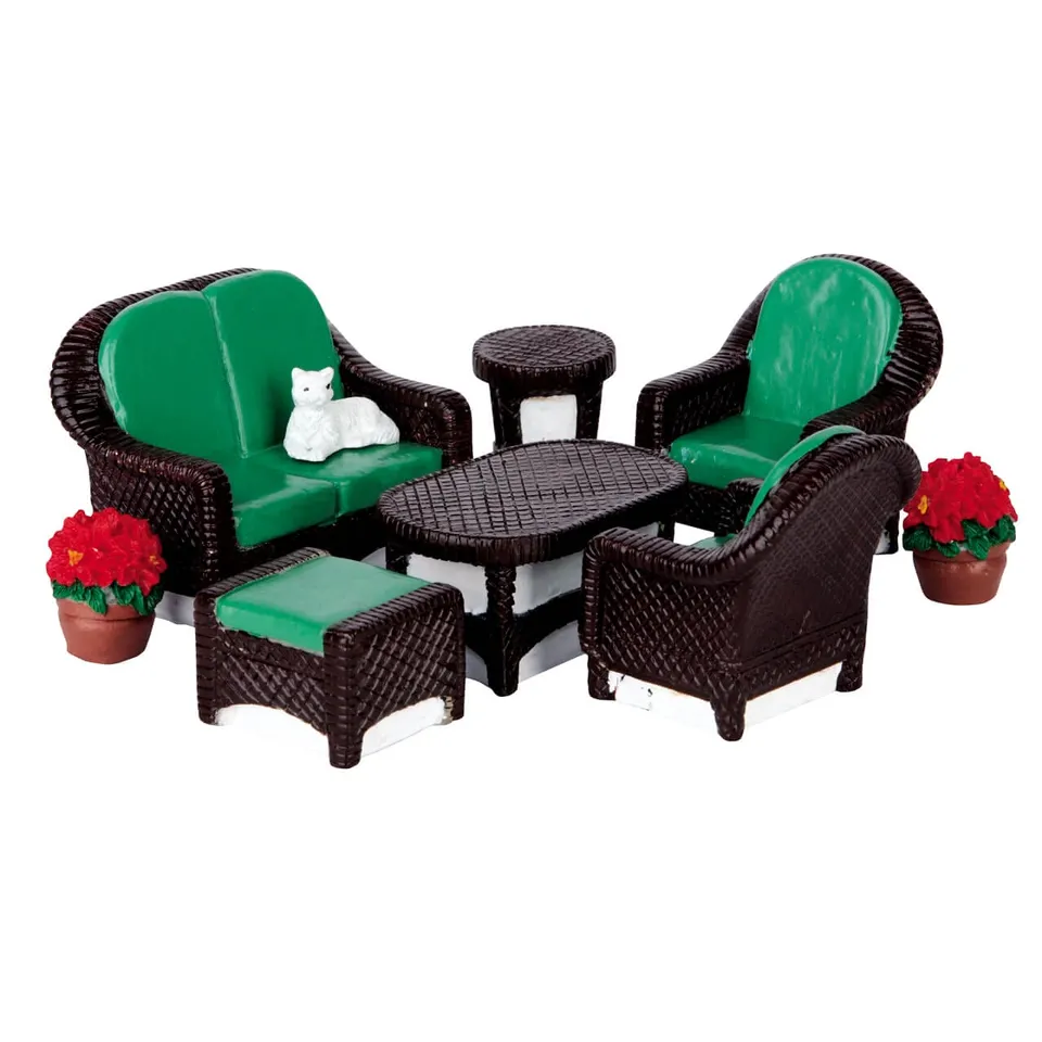 lemax-wicker-lawn-set-lot-de-8-accessoires-miniatures image 1
