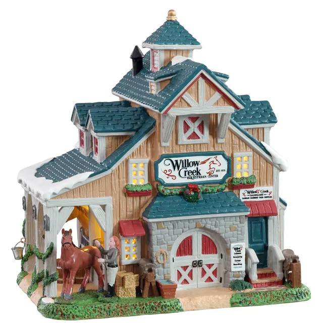 lemax-willow-creek-equestrian-center-centre-questre-miniature-lumineux image 1