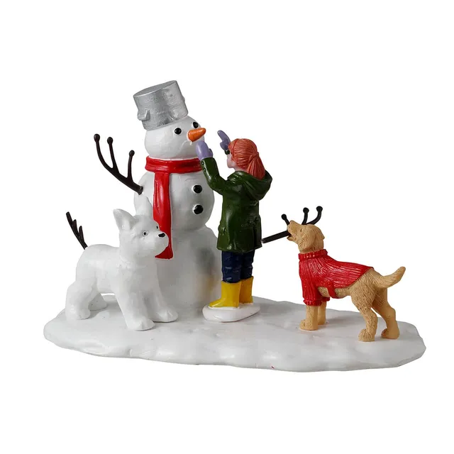 lemax-doggone-winter-fun-figurine-miniature-fillette-et-bonhomme-de-neige image 1