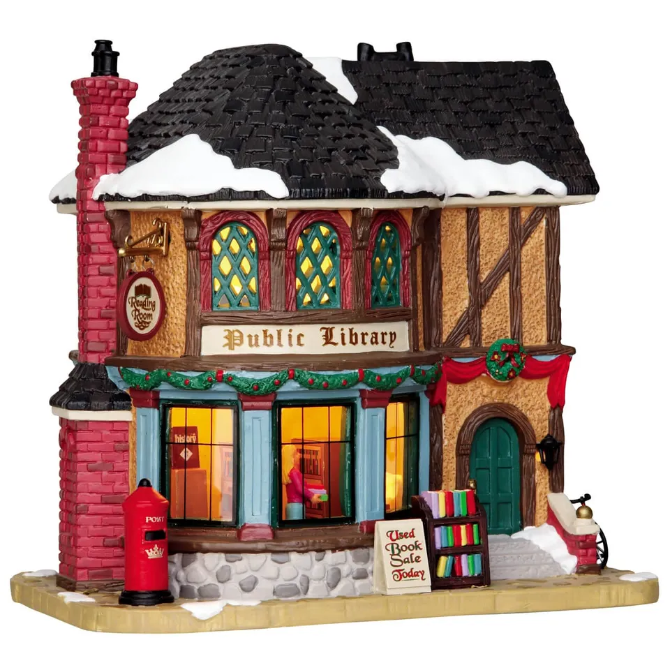 lemax-public-library-b-timent-miniature-de-village-de-collection image 1