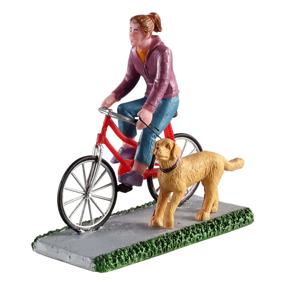 lemax-a-ride-and-a-walk-figurine-miniature-cycliste-et-chien image 1