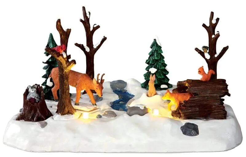 lemax-snowy-forest-for-t-enneig-e-anim-e-cerf-et-renard-miniature image 1